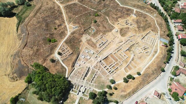 Aerial view of Alacahoyuk Archaeological Site in Corum. 4K Footage in Turkey