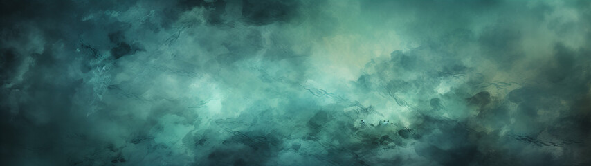 The ethereal dance of mist and sky creates a captivating canvas of blues and greens, where nature's beauty reigns supreme amidst the swirling clouds, texture, banner, background - obrazy, fototapety, plakaty