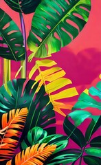 Abstract background with leaves of tropical plants. .AI