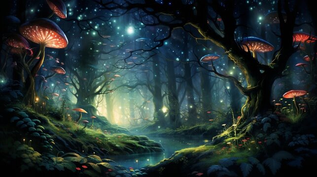 magical fairy tale forest photo with mushroom