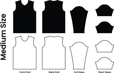 Jersey design template pattern. Medium size jersey pattern template t-shirt