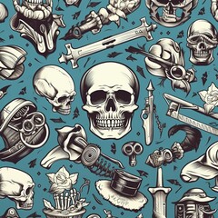 Skulls and Bones, pattern. Generative AI