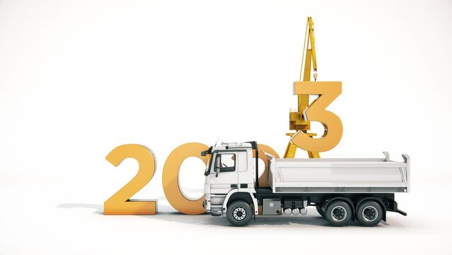 Vehicle construction 2024. Concept 2024 New Year sign. 3d rendering	
