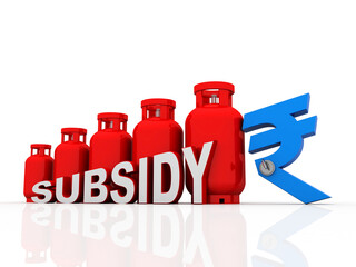 3D rendering illustration Gas Cylinder with indian rupee near up arrow