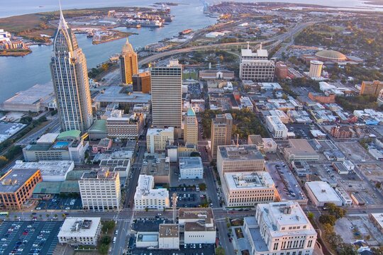 HDR shot of the downtown Mobile, Alabama skyline at sunset