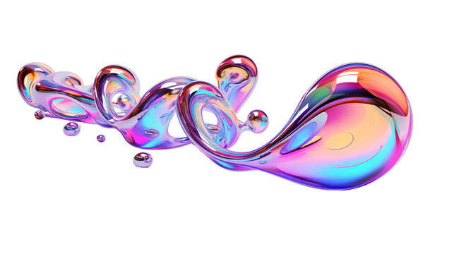 Holographic twisted liquid 3d render glossy shape isolated on transparent background. Generative AI
