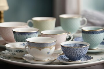 cup of coffee and teapot
porcelain tableware .hand-painted service