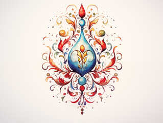 Watercolor illustration of beautiful symmetrical folk  ornament on white background