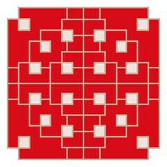 Red white geometric maze pattern. Square rectangular grid symmetrical abstract design. Modern art minimal simple clean lines repeating background.
