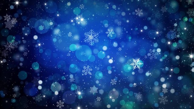 falling blue glowing holiday lights background loop