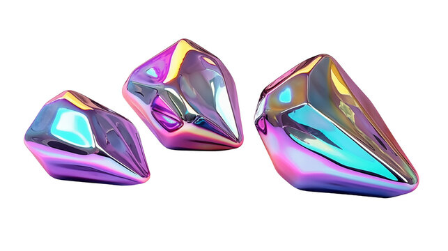 3d render holographic shapes isolated on transparent background. Generative AI