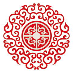 Red white mandala design circular symmetrical intricate pattern. Abstract art graphics. Vector ornate decorative background.