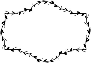 Horizontal Frame flower Wreath floral leaf borders Rectangle shape silhouette black decoration border Branch laurel wedding frames Botanical ornate Elements design badge decoration 