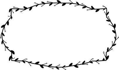 Horizontal Frame flower Wreath floral leaf borders Rectangle shape silhouette black decoration border Branch laurel wedding frames Botanical ornate Elements design badge decoration 