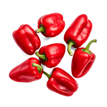 Group of red paprika isolated on transparent background. Generative AI