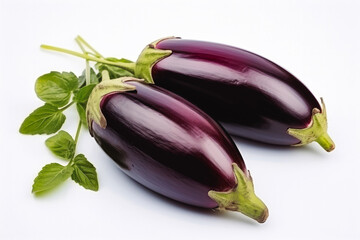 Aubergine fresh healthy vegetable on white background. Fresh wholefoods farmer's market produce. Healthy lifestyle concept and healthy food.