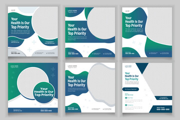 Set of Editable minimal square banner template. Medical Healthcare Social Media Post-Banner Design. Free Marketing Agency Social Media Post Or Social Media Template  Vector Design
