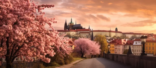Papier Peint photo autocollant Pont Charles In Prague Nicholas enjoyed the vibrant city life admiring the breathtaking architecture while strolling along the winding streets lined with colorful buildings surrounded by blooming trees 