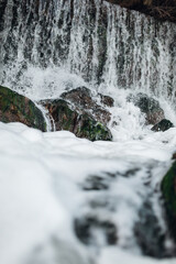 Spectacular waterfall in the Elche reservoir. In Elche, Alicante, Valencian community, Spain