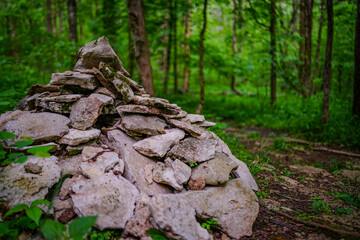 Human Made Artifact, Stack of Rocks deep in the Forest