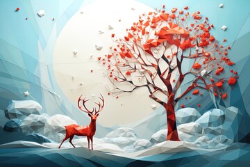 Discover a captivating winter scene adorned with two little deer, presented in a contemporary...