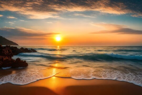 Beautiful sunrise on sea background
