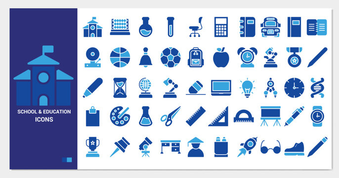 school and education icon set. glyph icon collection. Containing school icons. 
