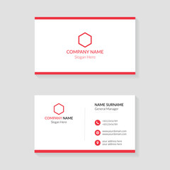 Business card design template. Red and White color creative and clean business card concept design