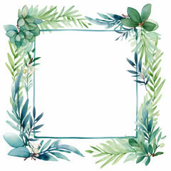 Green watercolor frame with a floral design