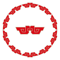 Red white geometric circle design pattern. Abstract symmetrical graphics. Modern art shapes background decoration. Ornate intricate repeating border frame with circular lines.