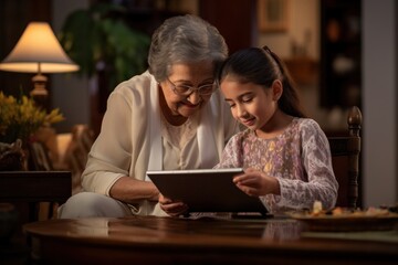 A grandmother is emotional as she remembers her granddaughter by viewing photos and videos of family members and loved ones on a tablet.