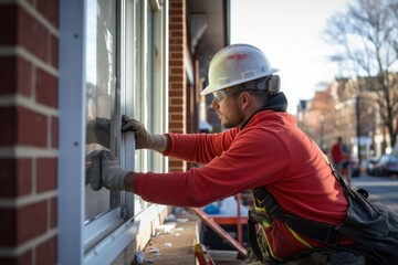 Professional technician installs new aluminum windows in home