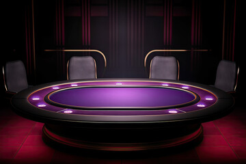 Poker table with purple cloth on dark background. illustration.