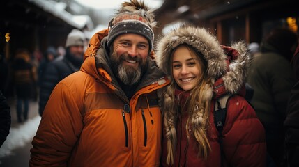 Papa avec ces enfants à la montagne. Homme célibataire avec ces filles.