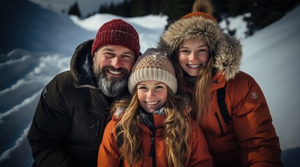 Papa avec ces enfants à la montagne. Homme célibataire avec ces filles.