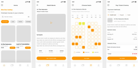 Cinema Booking, Movie Ticket, Event and Show Mobile App UI Kit Template