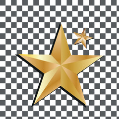Golden star. Vector realistic ranking symbol, top award, shiny medal object. Christmas tree decoration, symbol of success, achievement. Bright luxury sharp shape, isolated illustration