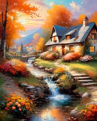 Expressive digital painting, ideal for decoration which  creates a serene atmosphere, charms and inspires.