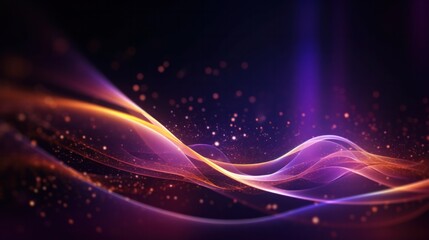 Fototapeta premium Abstract futuristic background with purple and gold glowing neon moving high speed wave lines and bokeh lights. Visualization of sound waves. Data transfer concept. Fantastic wallpaper