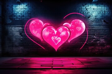 a pink neon light with hearts of heart, romantic frame background Generative AI