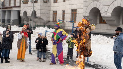 Fototapeta premium Saburovo, Russia, February 28, 2023: festivities on Maslenitsa