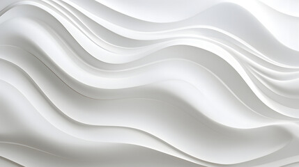 Obraz na płótnie Canvas Minimalistic abstract background with white 3D waves. Banner with white glossy soft wavy embossed texture isolated on white background. Horizontal poster with copy space for text.