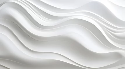 Foto op Canvas Minimalistic abstract background with white 3D waves. Banner with white glossy soft wavy embossed texture isolated on white background.  Horizontal poster with copy space for text. © Irina