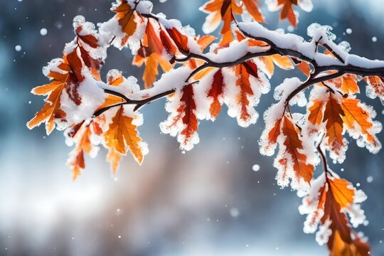 illustration of a maple leaf covered with snow generative ai