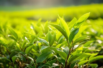 Obraz premium Green tea leaves in a tea plantation