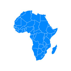 Blue Africa map on a white background in flat style. Vector illustration - obrazy, fototapety, plakaty