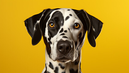Stylish Dalmatian on Yellow: Well-Groomed Canine Elegance