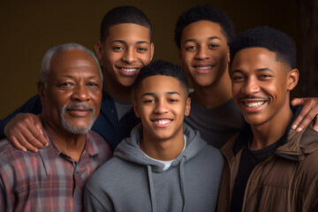 Portrait of multi generational african male members of a family