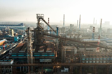 Fototapeta na wymiar Aerial view of the Wuhan Iron and Steel Plant in the early morning hours.