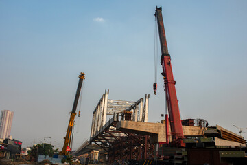 5th November, 2023, Kolkata, West Bengal, India: Under construction metro rail station and bridge in Kolkata.
